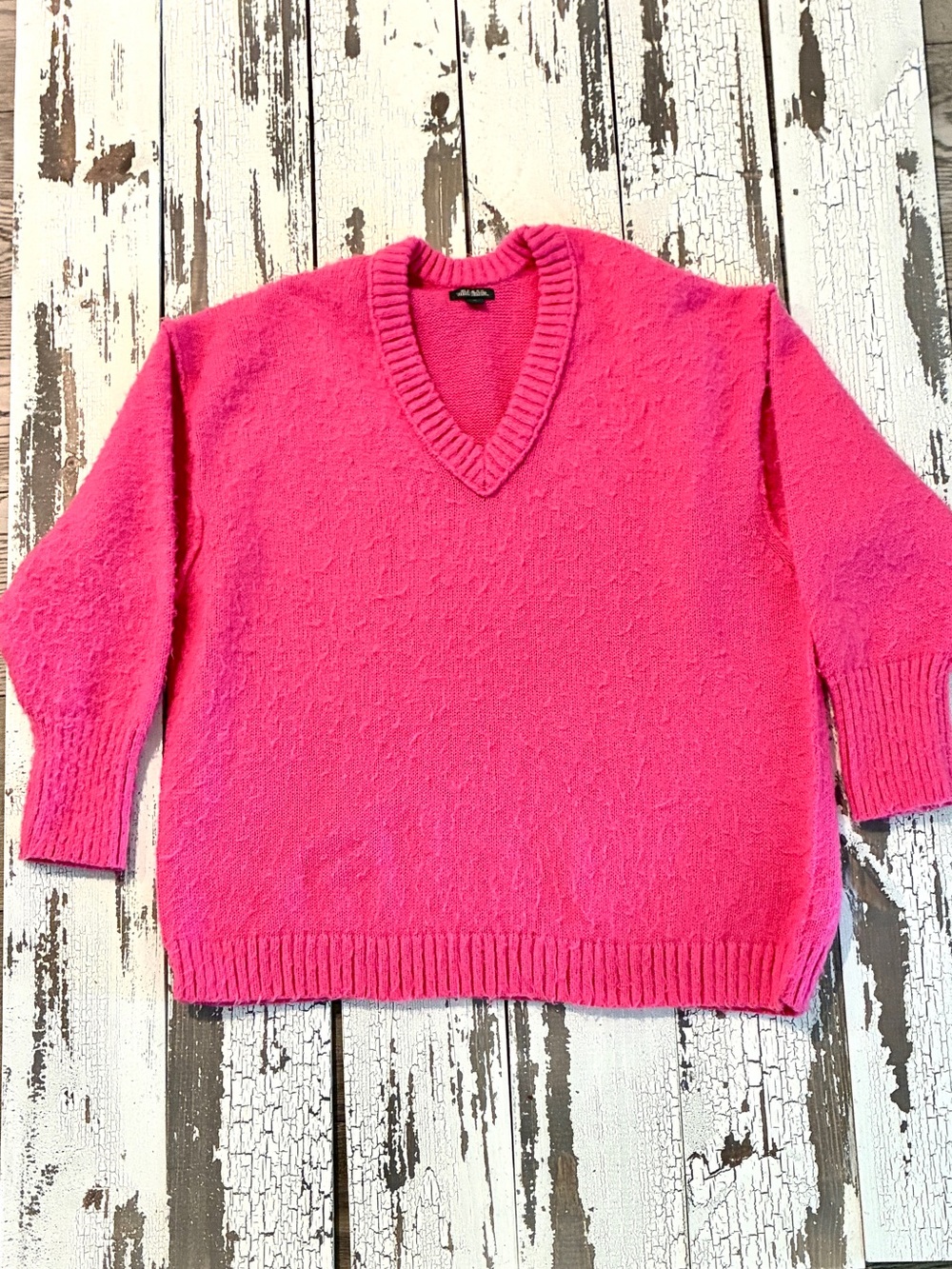 Wild Fable Hot Pink V-Neck Relaxed Fit Knit Sweater